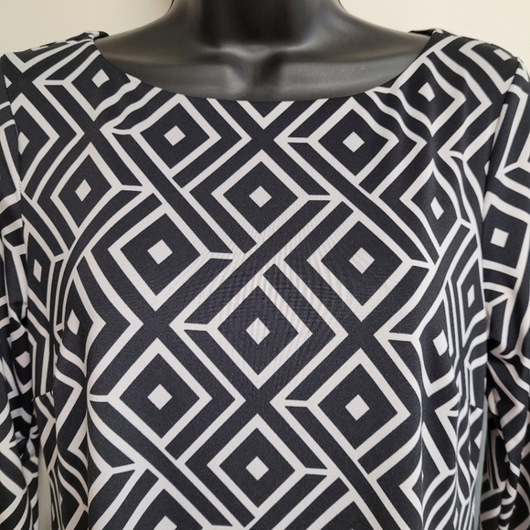 INC Black And White Long Sleeve Boat Neck Dress - Picture 3 of 10